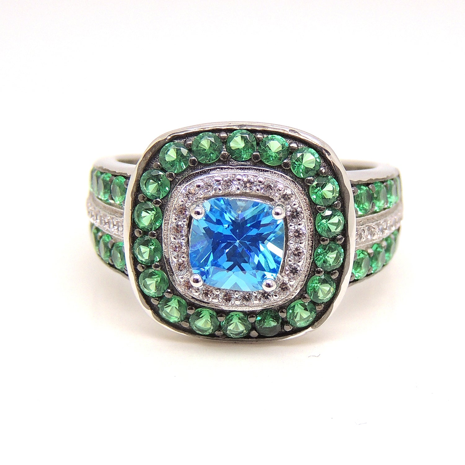 Hollie Statement Ring Halo Green Blue Cz Sterling Silver Womens Ginger Lyne Collection Size 6