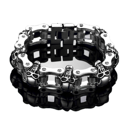 SkullBraceletforMenWomenStainlessSteelMetalBikerPunkGothicGingerLyneCollection_Silver-1