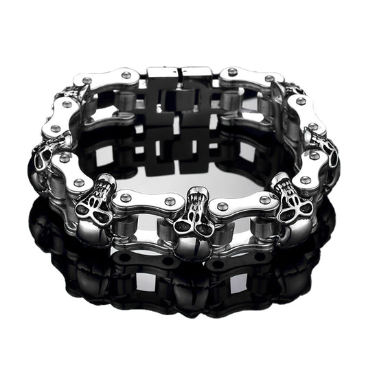 SkullBraceletforMenWomenStainlessSteelMetalBikerPunkGothicGingerLyneCollection_Silver-1