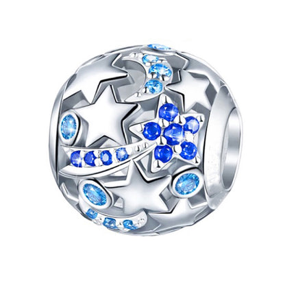 Moons and Stars Charm European Bead CZ Sterling Silver Ginger Lyne Collection