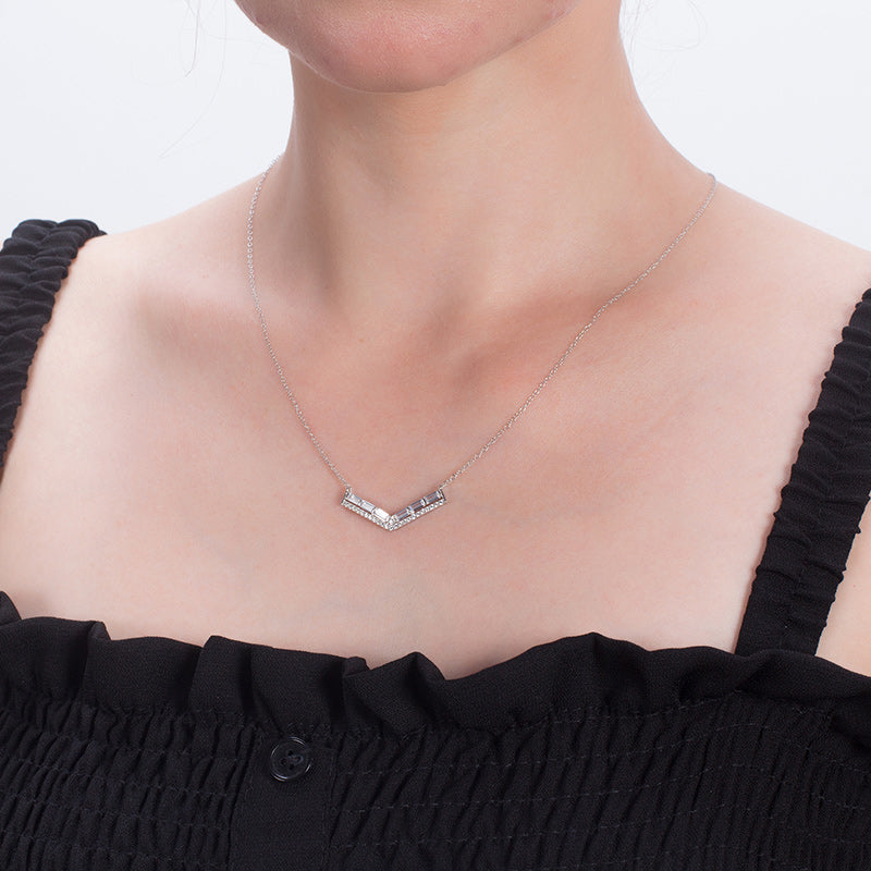 V Shape Necklace for Women Baguette Cz Sterling Silver Chain Ginger Lyne Collection