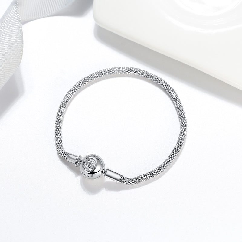 Snake Chain Charm Bracelet Sterling Silver Cz Love Clasp Ginger Lyne Collection - 19cm Snake