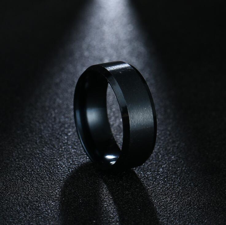 8mmWeddingBandRingWomensMensBlackStainlessSteelGingerLyneCollection_Black-4