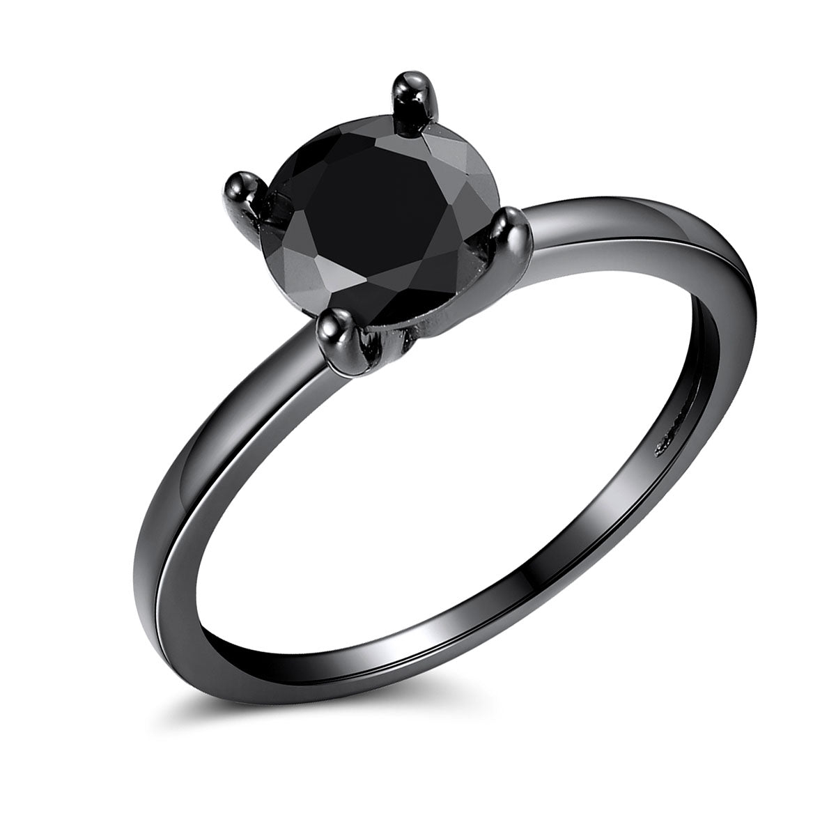 Solitaire 1.50 Ct Black Engagement Ring for Women Cubic Zirconia Sterling Silver Ginger Lyne - Black-Blk,10