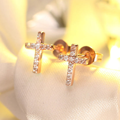 Religious Cross Stud Earrings for Women Rose Gold Plated Cz Ginger Lyne Collection