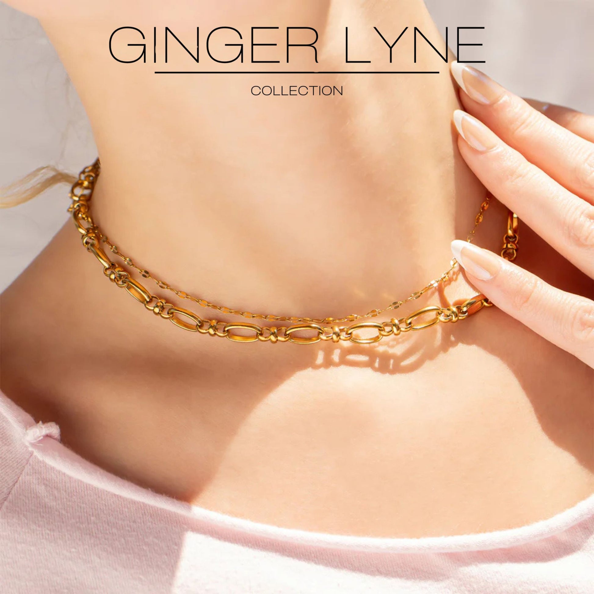 OvalLinkCircleChainNecklaceforWomen18KTGoldPlatedStainlessSteel16"-18"GingerLyneCollection_Gold-tone-4