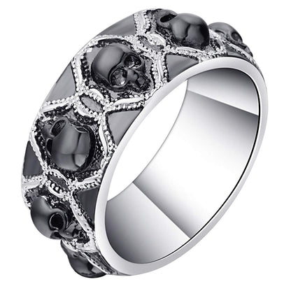 Skulls Wedding Band Ring Black Goth Punk Biker Mens Womens Ginger Lyne Collection