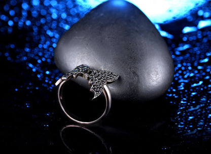 Flying Bat Statement Ring for Women Black Cz Ginger Lyne Collection