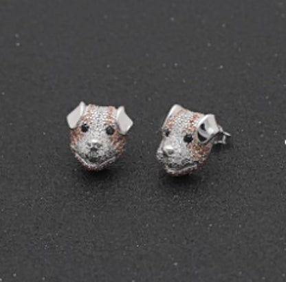 Pitbull Dog 3d Stud Earrings Sterling Silver Cz Womens by Ginger Lyne Collection