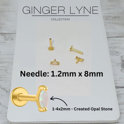 CreatedOpalFlatBackEarringsforCartilageHelixTragusLobe16gGoldoverSterlingSilverStudsPairbyGingerLyne_White-2