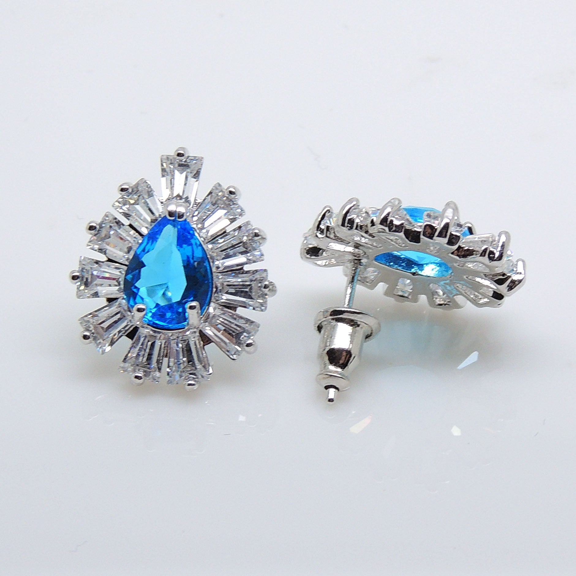 JC Pear Blue Baguette Cz Stud Earrings Women Ginger Lyne Collection