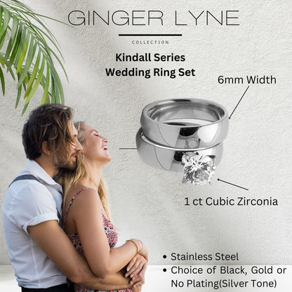 KindallWeddingRingSetforwomenGoldStainlessSteelEngagementRingandBandbyGingerLyne_Silver-5