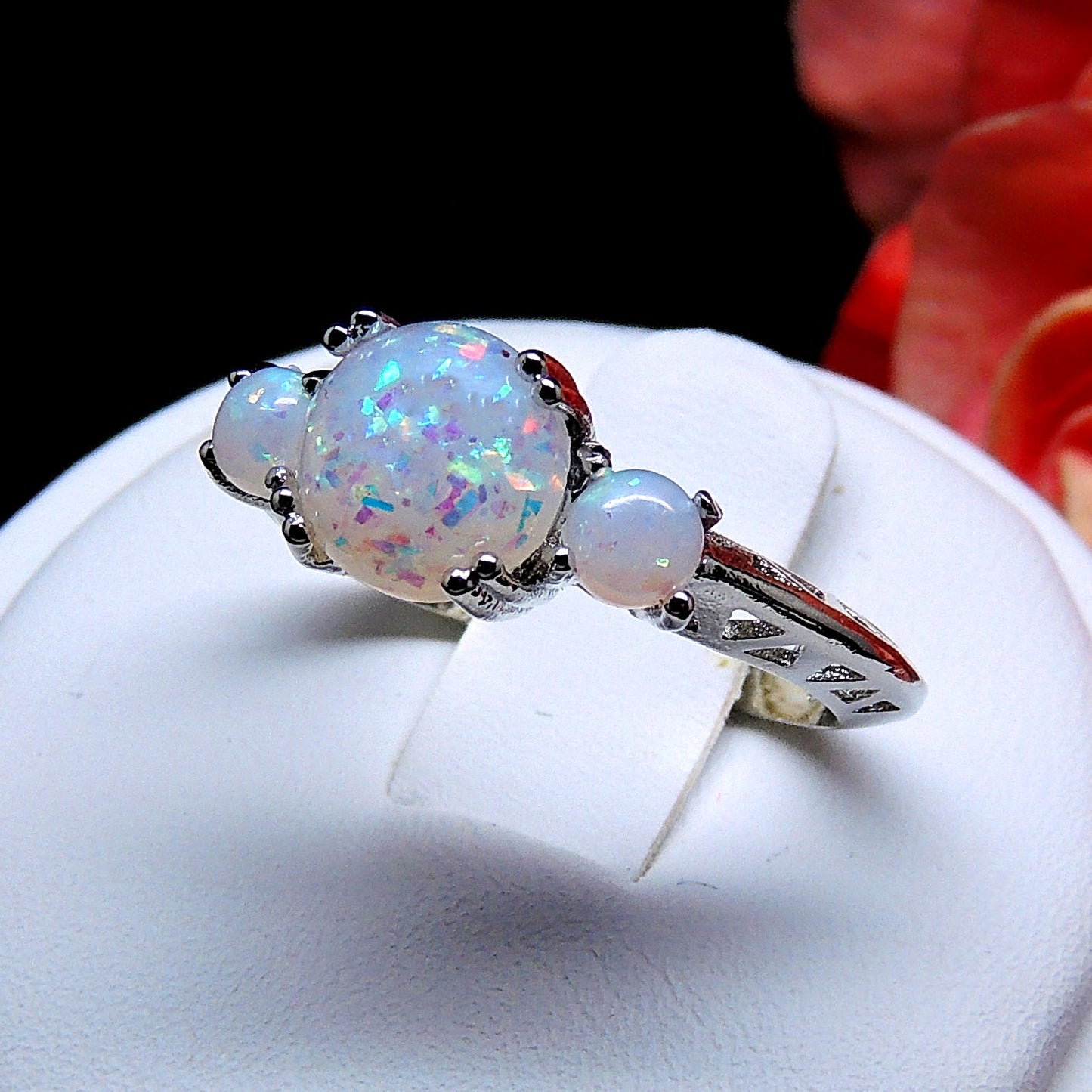 Fleur Statement Ring 3 Stone Fire Opal Engagement Womens Ginger Lyne Collection