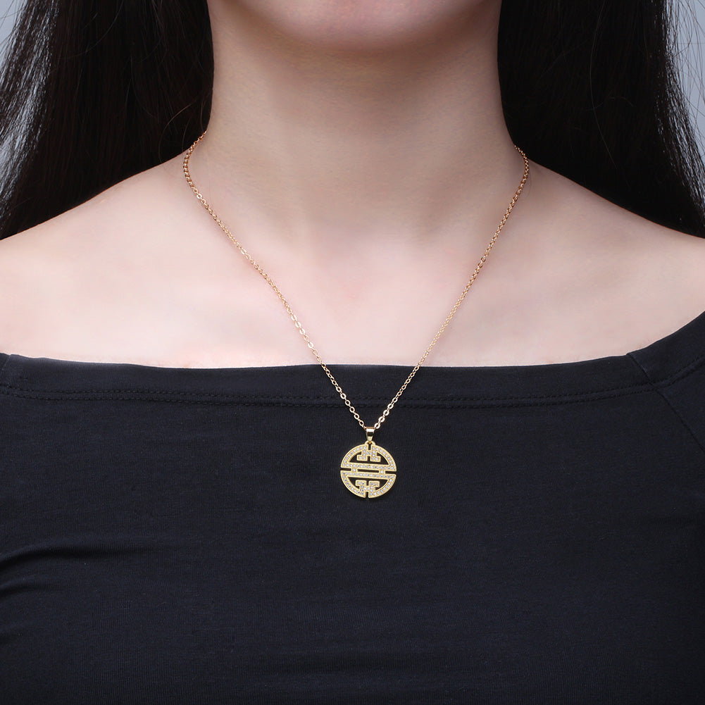 Flower Window Pattern Pendant Necklace for Women Cz Ginger Lyne Collection - Gold