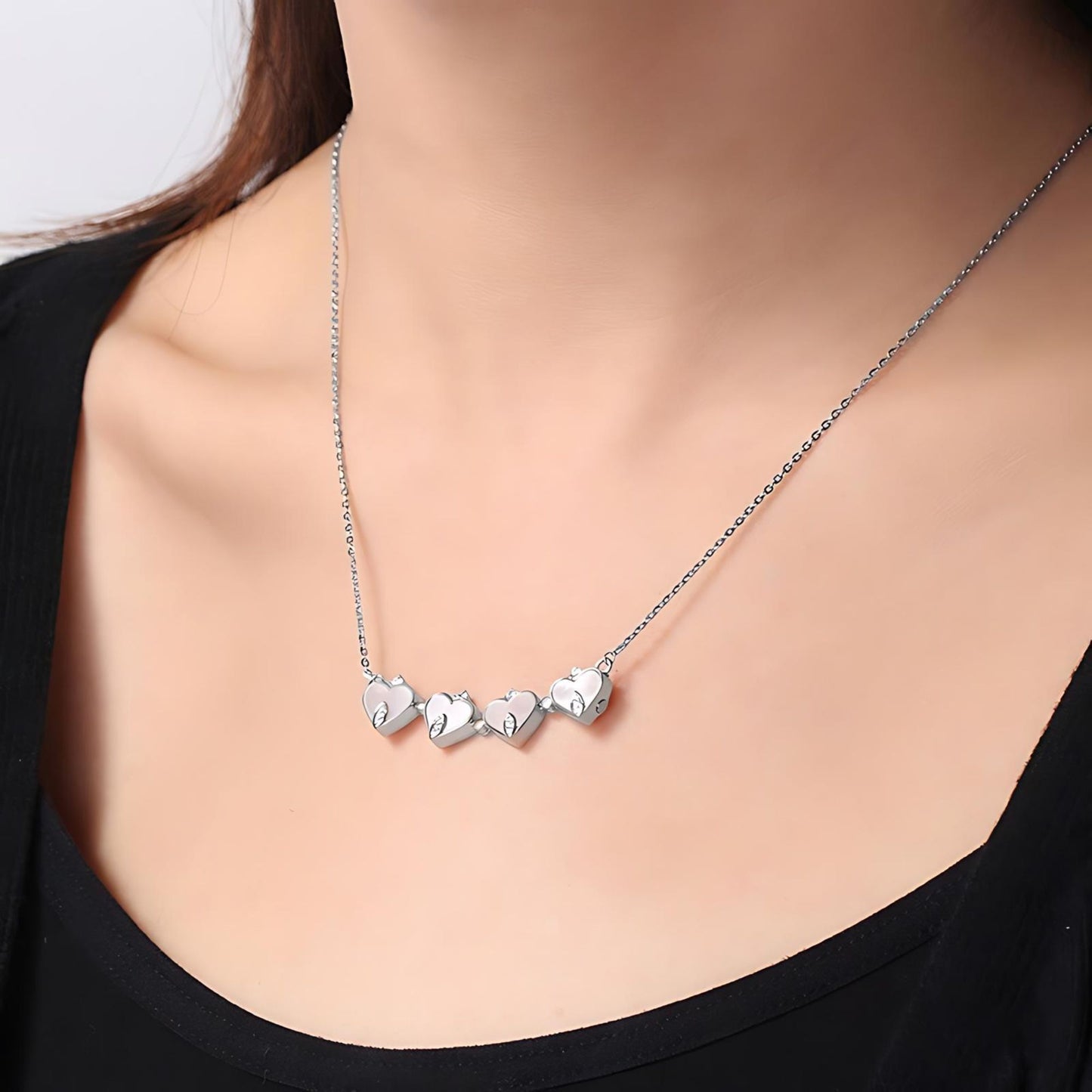 4 Leaf Clover Heart Pendant Necklace for Women Magnetic Sterling Silver Ginger Lyne Collection - White Gold