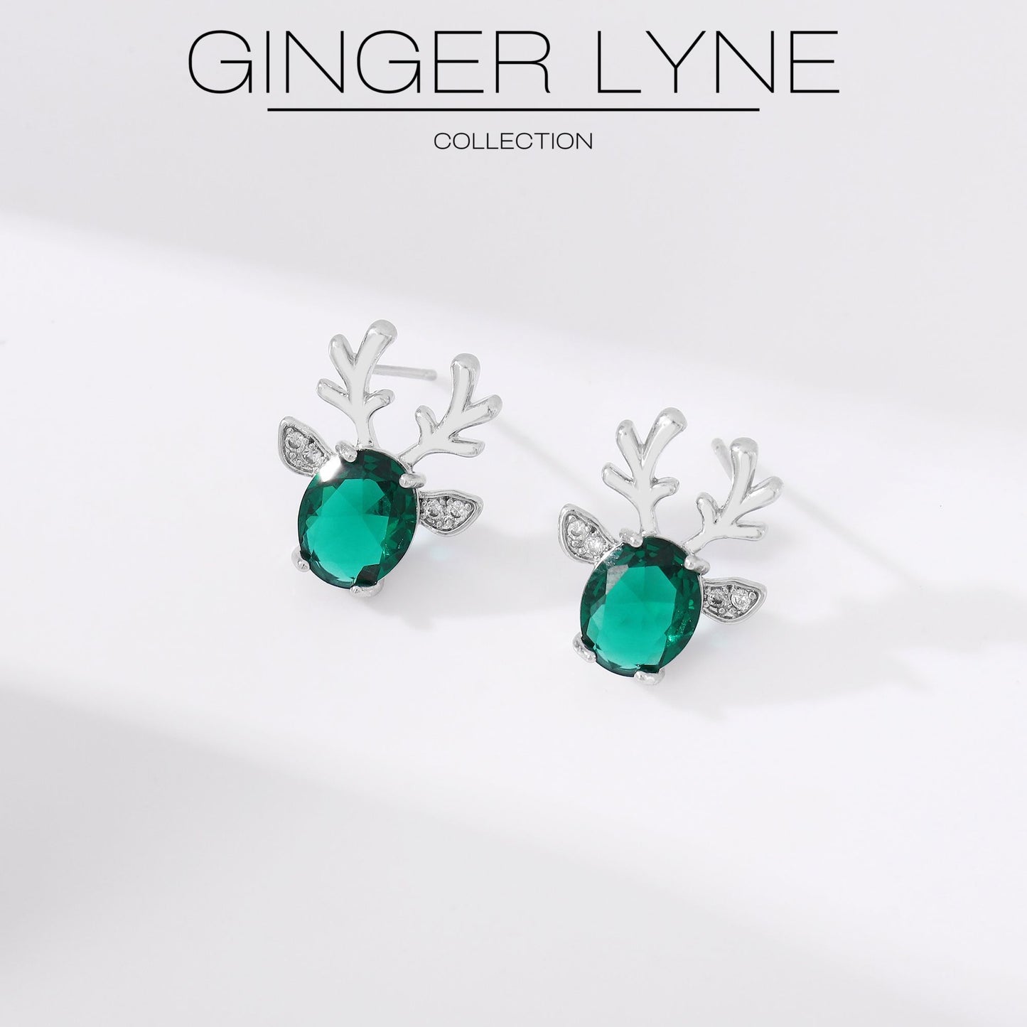 ReindeerStudEarringsforWomenWhiteGoldPlatedCZChristmasJewelryGingerLyneCollection_Green-3