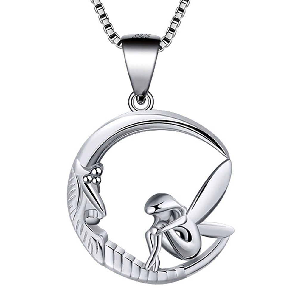 Fairy Moon Pendant Chain Necklace Sterling Siver Girls Ginger Lyne Collection