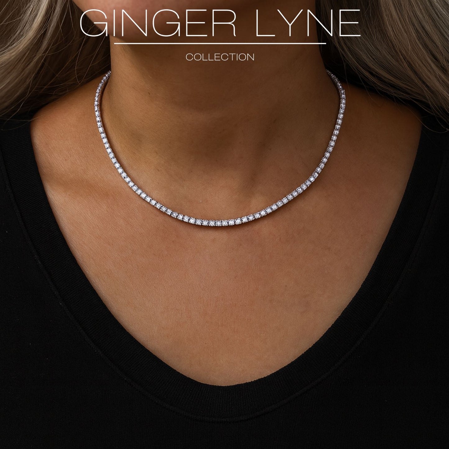 Tennis Necklace for Women Sterling Silver 3mm or 5mm Cubic Zirconia 16 or 18" Lengths by Ginger Lyne - 3mm-18"