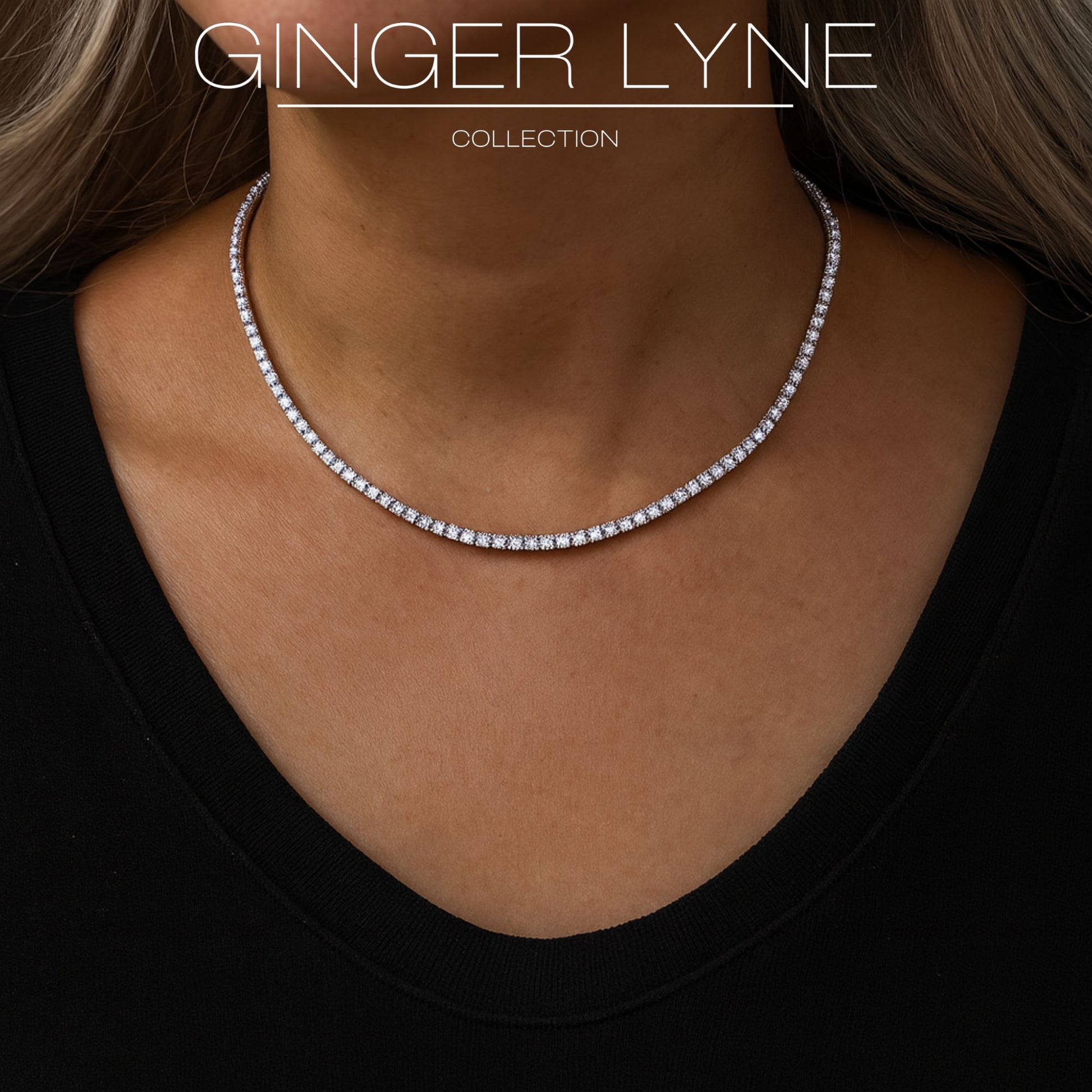 Tennis Necklace for Women Sterling Silver 3mm or 5mm Cubic Zirconia 16 or 18" Lengths by Ginger Lyne - 3mm-18"