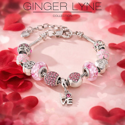 LoveThemeCharmBraceletforWomenbyGingerLyne9"AlloyPinkItalianStyleBeadsValentinesGifts_Pink-3
