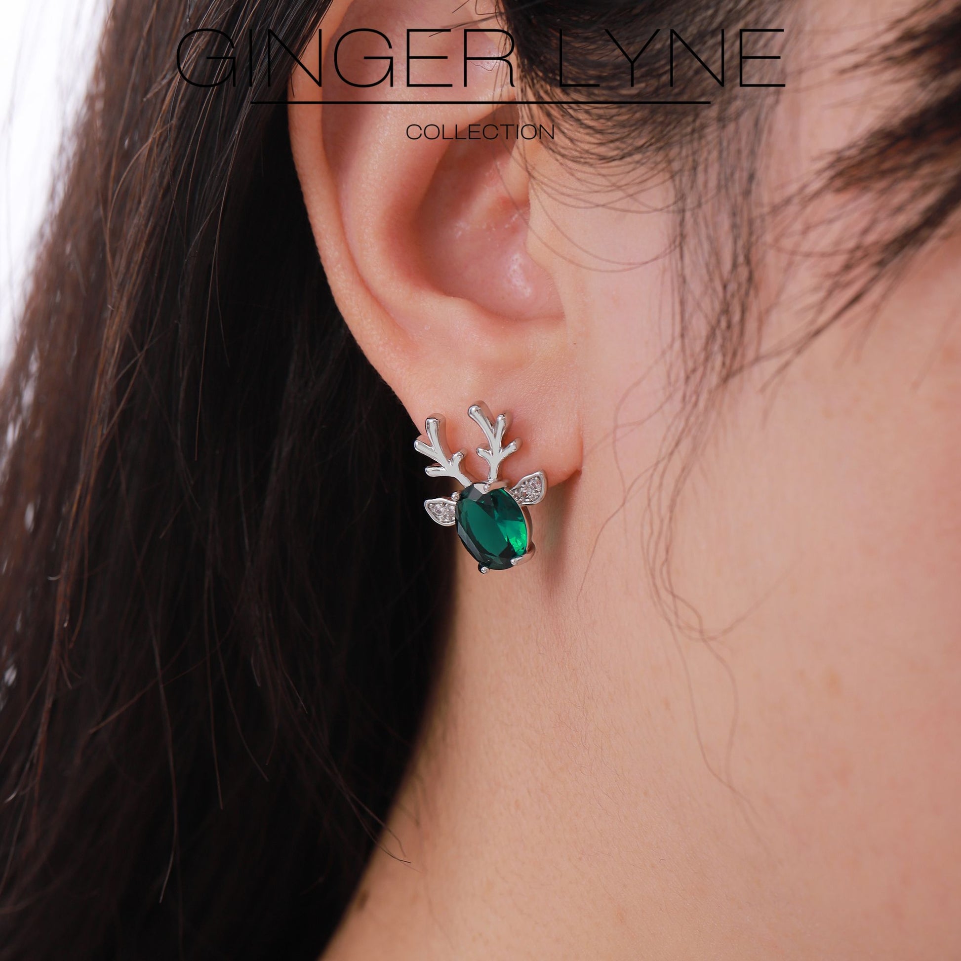 ReindeerStudEarringsforWomenWhiteGoldPlatedCZChristmasJewelryGingerLyneCollection_Green-5