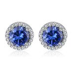 Load image into Gallery viewer, Round Halo Stud Earrings for Women Sterling Silver Blue Cz Womens Ginger Lyne Collection - Blue
