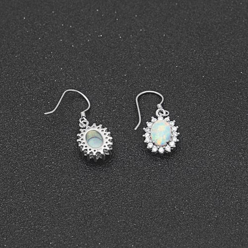 Fire Opal Hook Dangle Earrings for Women Cz Sterling Silver Ginger Lyne Collection - White