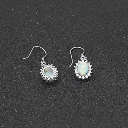 Fire Opal Hook Dangle Earrings for Women Cz Sterling Silver Ginger Lyne Collection - White