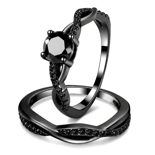 QueenaBlackWeddingRingSetAnniversaryBandEngagementRingforWomenSterlingSterlingCzGingerLyneCollection_RhodiumBlack-Black-1