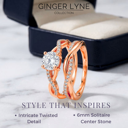 QueenaWeddingRingSetAnniversaryBandEngagementRingforWomenSterlingSterlingCzGingerLyneCollection_RoseGold/Sterling-2