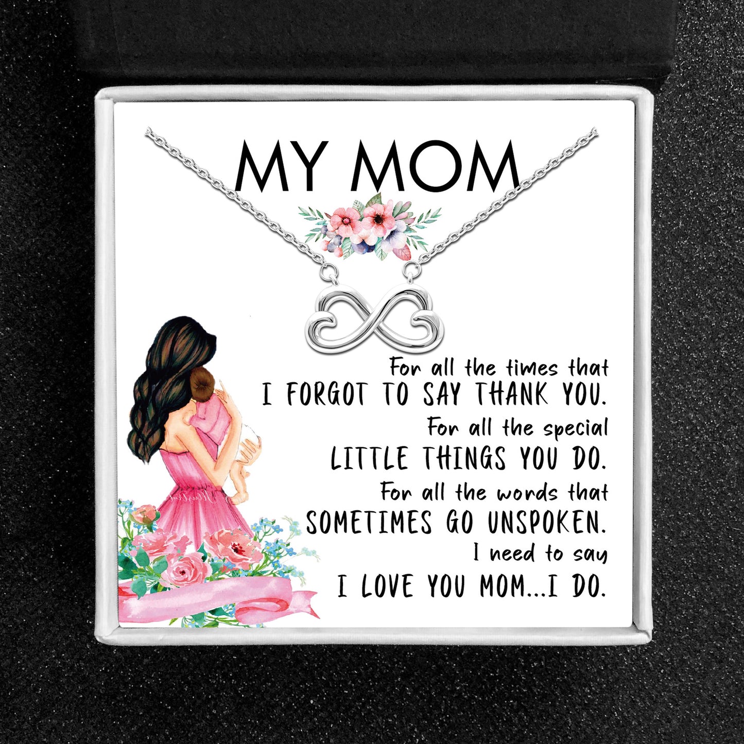 Mom Greeting Card Sterling Silver Infinity Hearts Necklace Women Ginger Lyne Collection - Mom-171