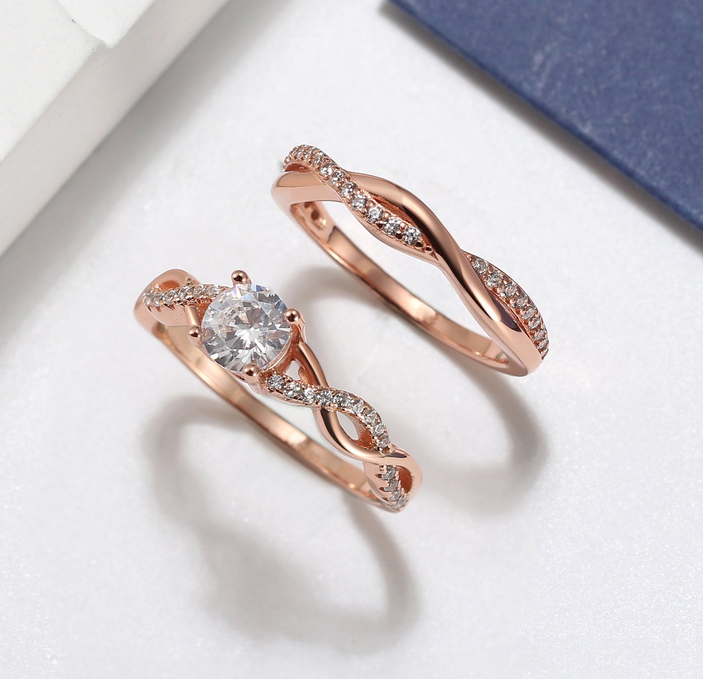 QueenaSterlingSilverRoseGoldWeddingRingSetforWomenCzEngagementRingEternityBandGingerLyneCollection_RoseGold/Sterling-5