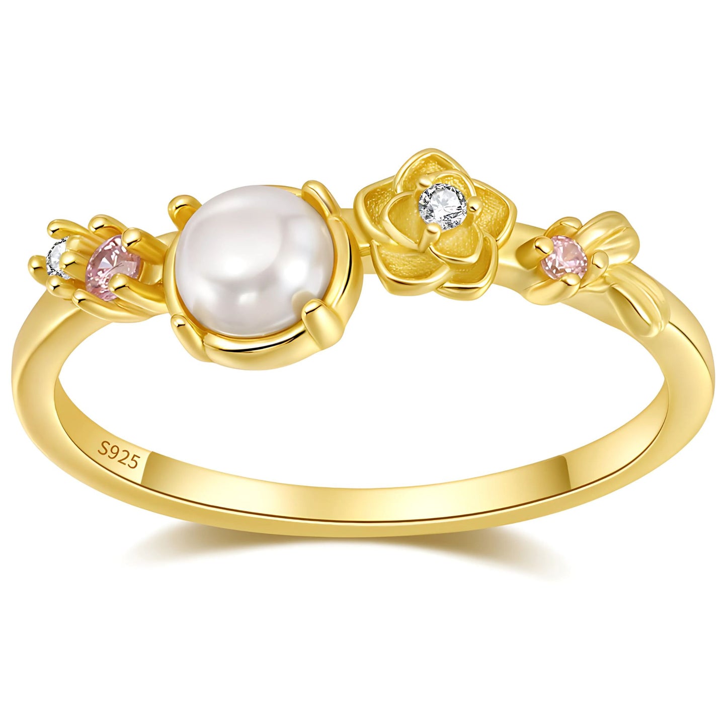 IslaSimulatedPearlRingforWomenSterlingSilver14KGoldPlatedGingerLyneCollection_Gold-2