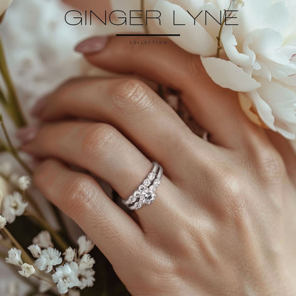 Sterling Silver Wedding Ring Set for Women Cz Engagement Ring Matching Band Ginger Lyne Collection