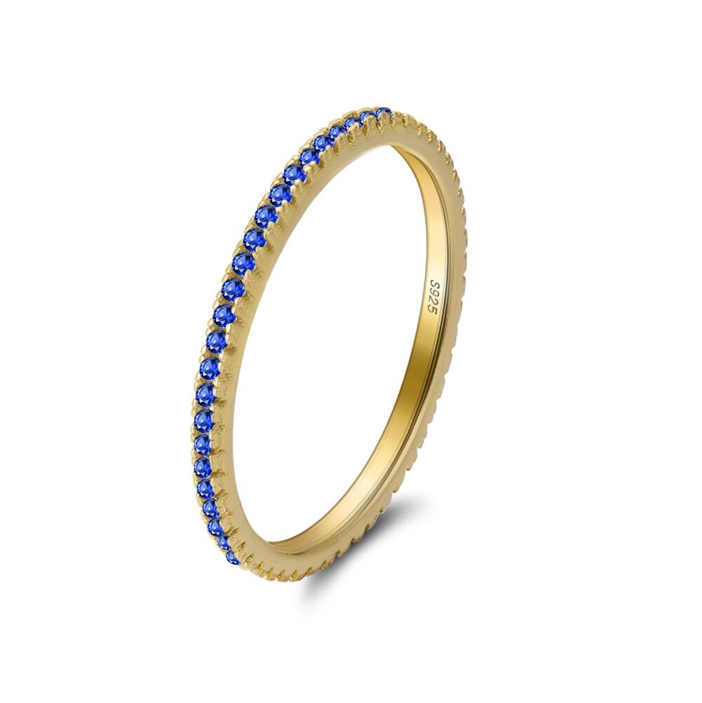 BlueCubicZirconiaEternityRingWeddingBandforWomenThin1.5mmSterlingSilverStackingSize7byGingerLyne_Blue-1