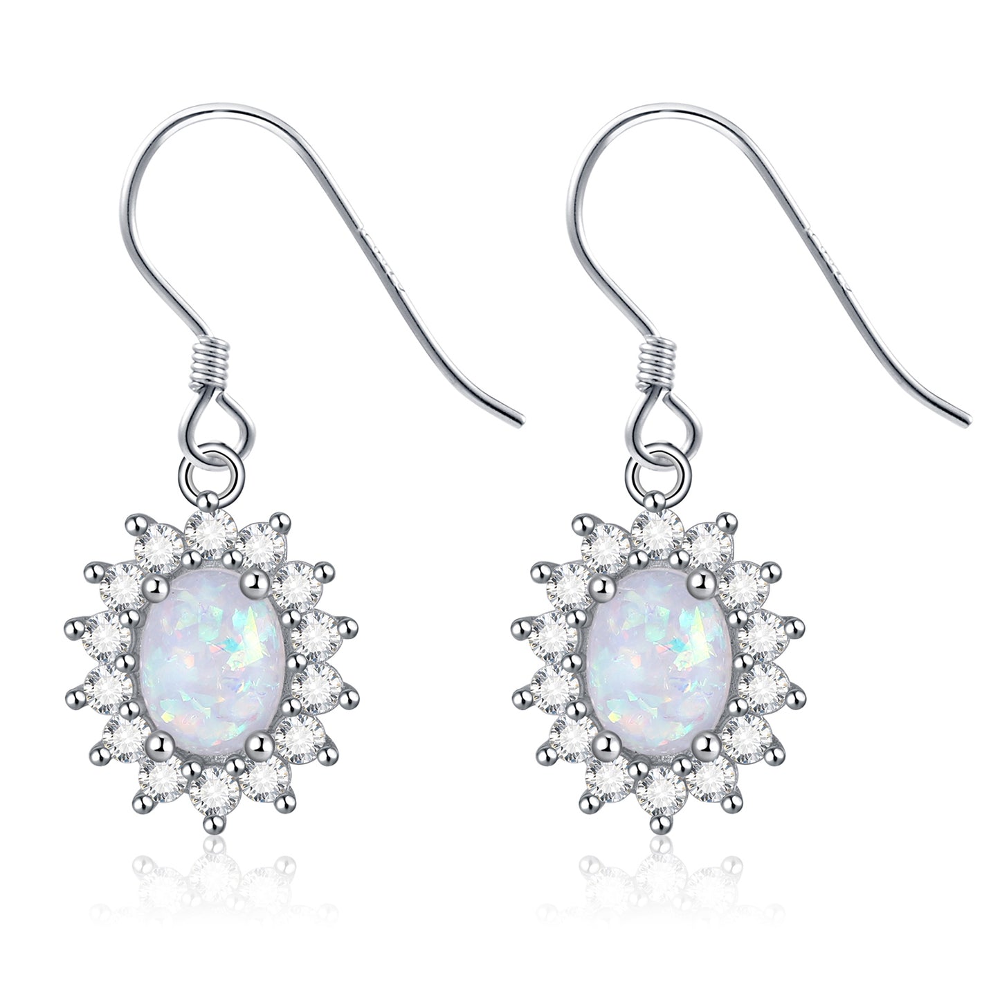 Fire Opal Hook Dangle Earrings for Women Cz Sterling Silver Ginger Lyne Collection