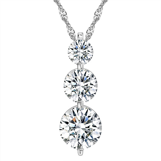 ThreeStonePendantNecklaceforWomenRoundCascadingCZbyGingerLyneCollection_Silver-1