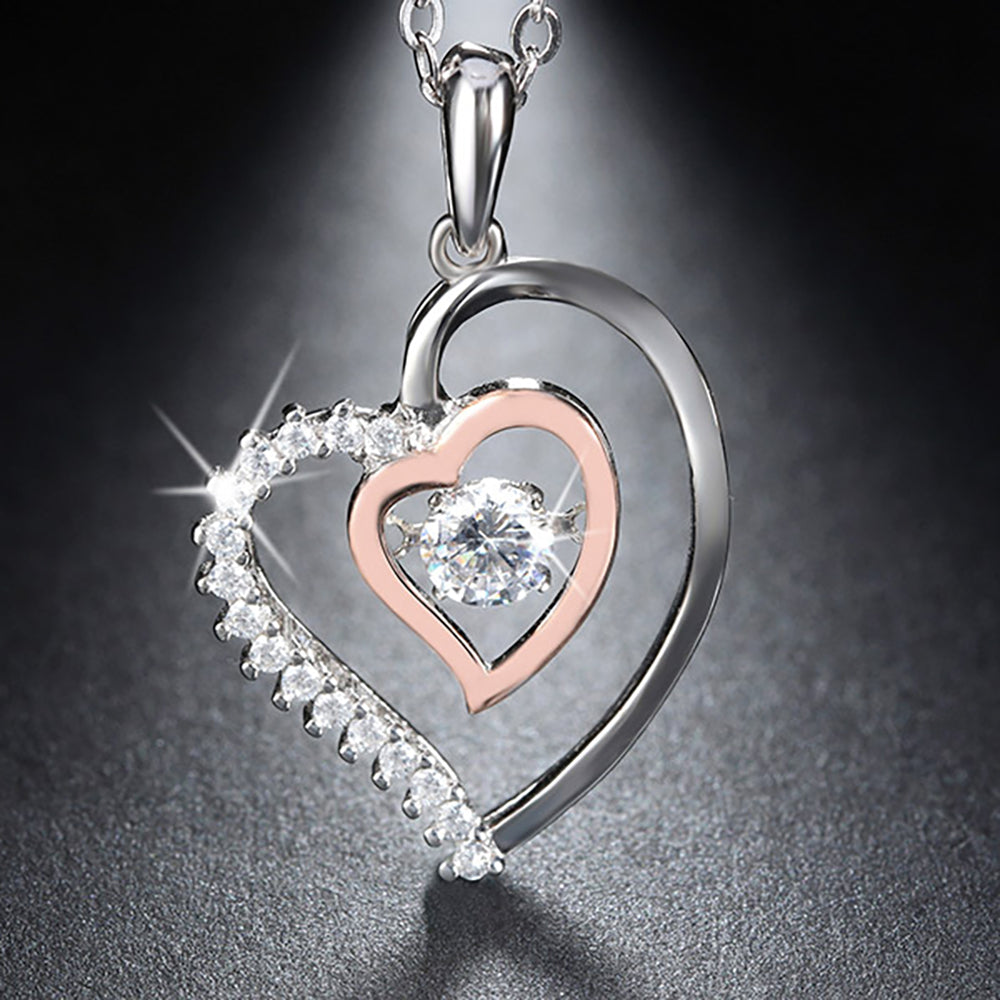 Heart Swinging Stone Necklace for Women Rose Sterling Silver Cz Ginger Lyne Collection