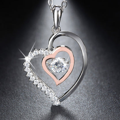 Heart Swinging Stone Necklace for Women Rose Sterling Silver Cz Ginger Lyne Collection