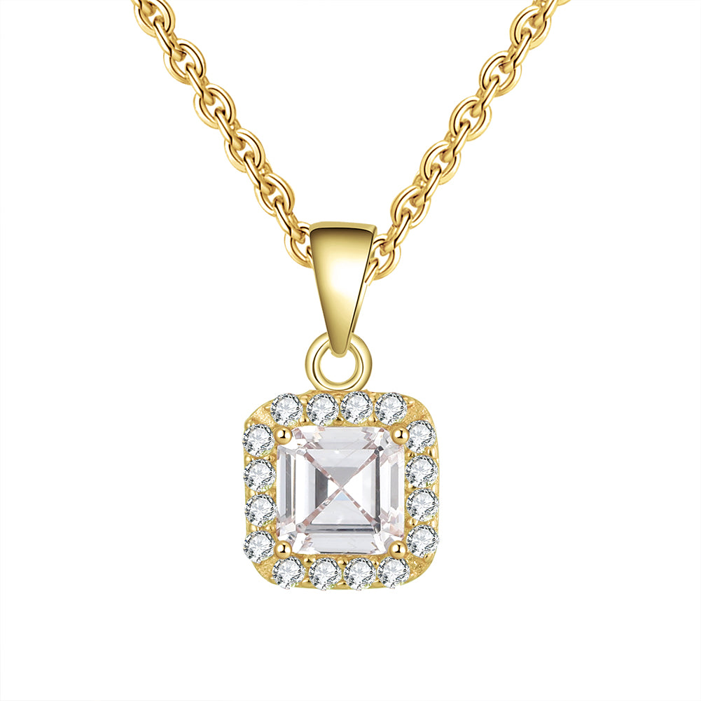 Square Halo Pendant Necklace for Women Sterling Silver Cz Ginger Lyne Collection - Yellow Gold
