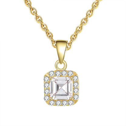 Square Halo Pendant Necklace for Women Sterling Silver Cz Ginger Lyne Collection - Yellow Gold