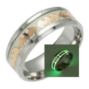 Glow in the Dark Bats Steel Wedding Band Ring Men Women Ginger Lyne Collection - Silver/Inlay,10