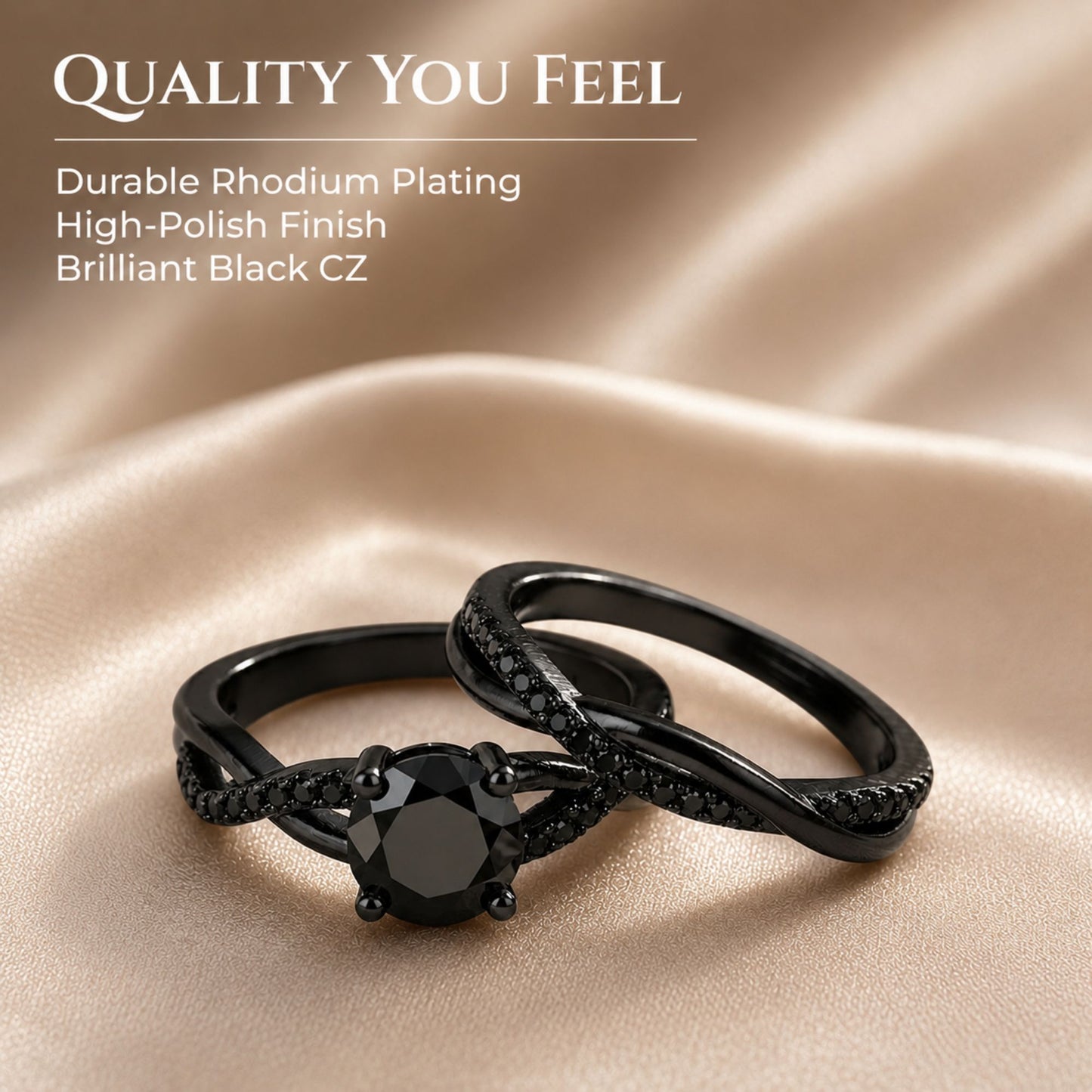 QueenaBlackWeddingRingSetAnniversaryBandEngagementRingforWomenSterlingSterlingCzGingerLyneCollection_RhodiumBlack-Black-3