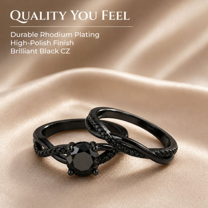 QueenaBlackWeddingRingSetAnniversaryBandEngagementRingforWomenSterlingSterlingCzGingerLyneCollection_RhodiumBlack-Black-3