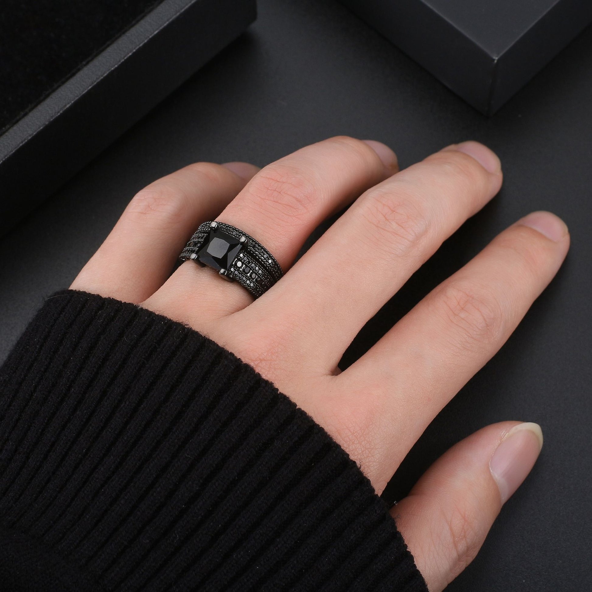Liza Bridal Set Black Cu Gothic  Engagement Ring Womens Ginger Lyne Collection
