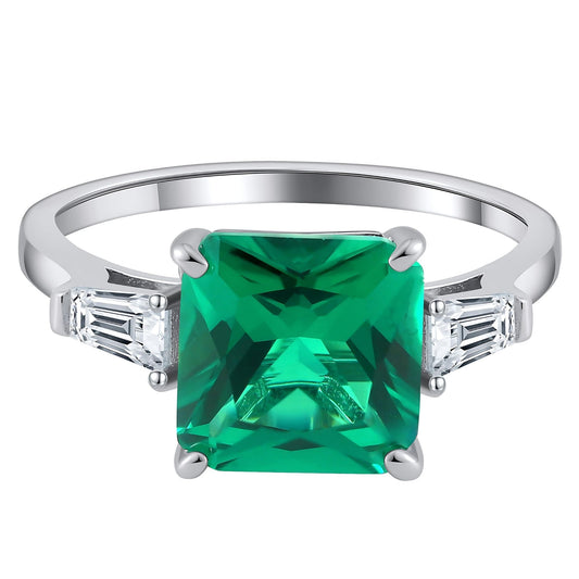 Emerald Engagement Rings for Women Sterling Silver Green May Birthstone Rings by Ginger Lyne