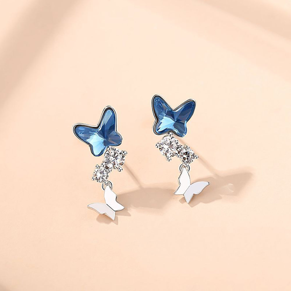 Butterfly Drop Earrings for Women Blue Crystal Sterling Silver Ginger Lyne Collection