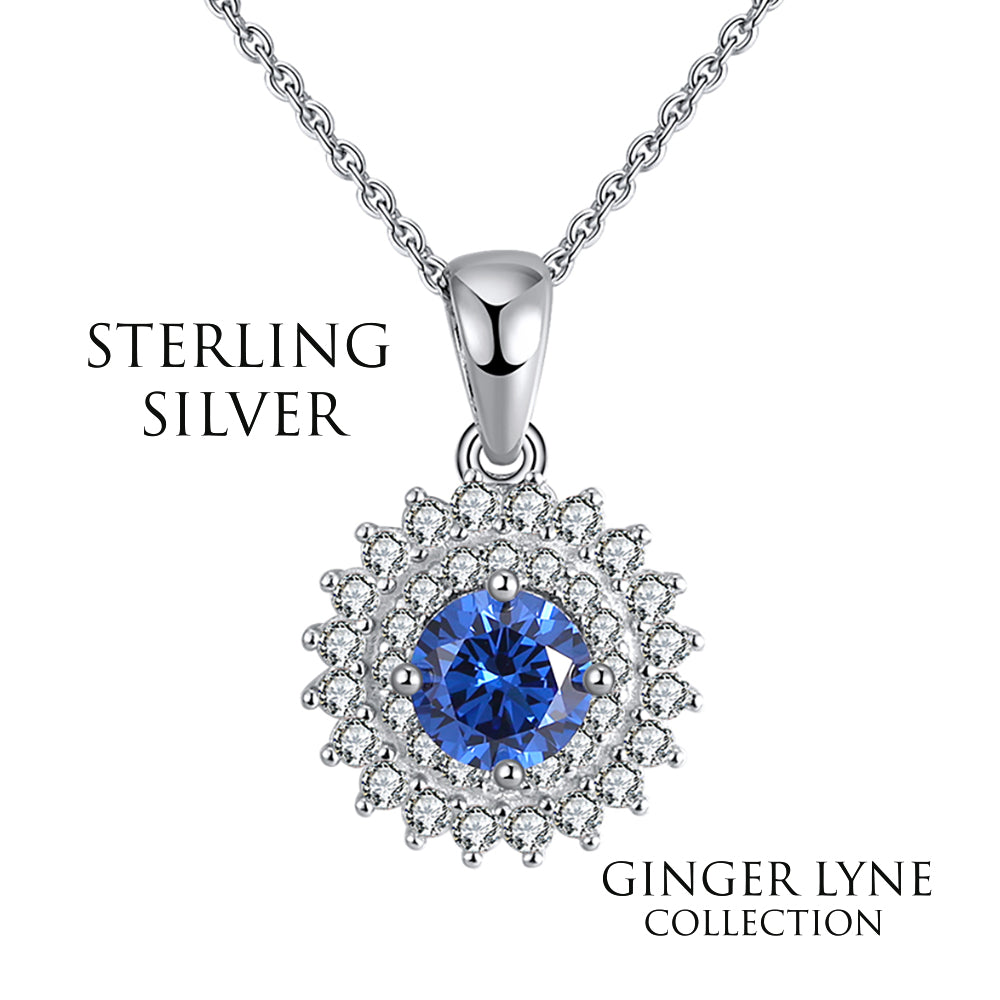 Round Pendant Necklace for Women London Blue Cz Sterling Silver Womens Ginger Lyne Collection