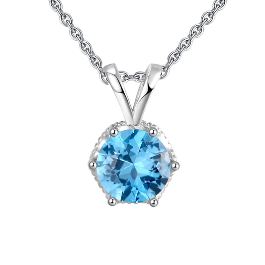 Round Pendant Necklace for Women Blue Cz Sterling Silver Women Ginger Lyne Collection