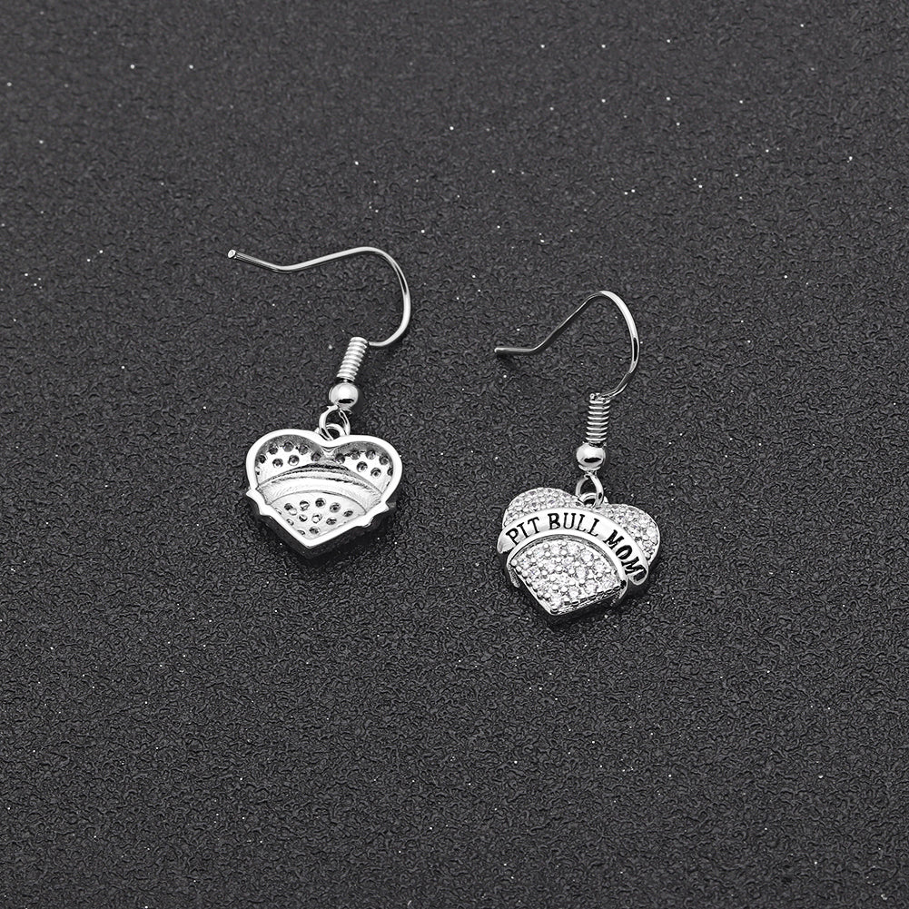 Pit Bull Mom Dog Heart Necklace or Earrings for Women Clear Cubic Zirconia by Ginger Lyne Collection - Earrings